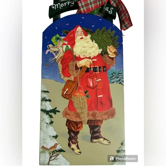 Wooden Painted Santa Merry Christmas Sled - Picture 2 of 9